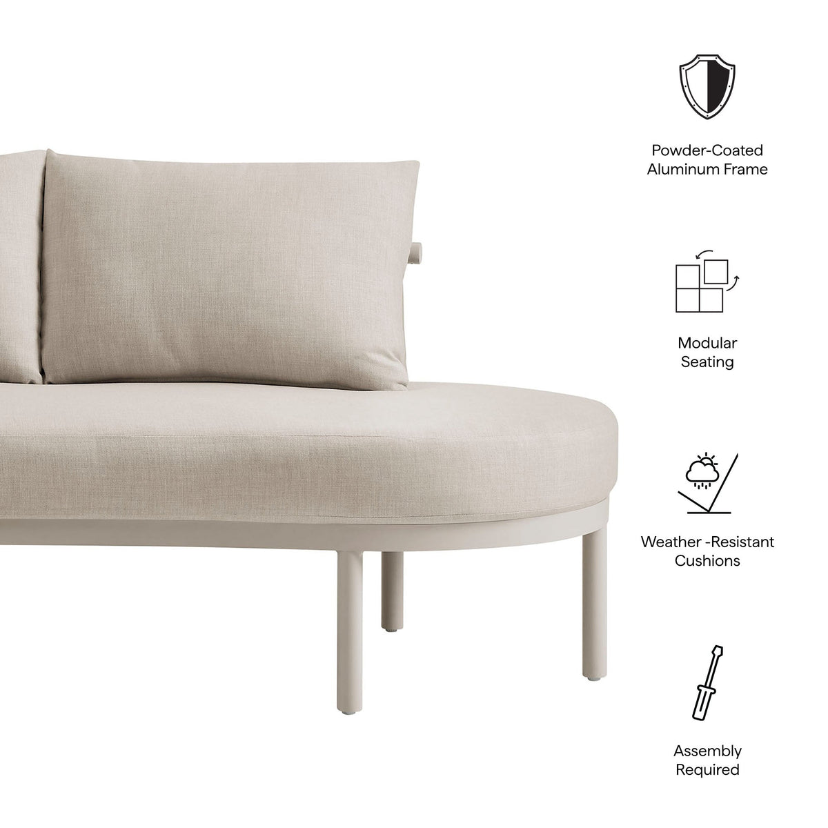 Porta right-arm outdoor modular sofa with powder-coated aluminum frame and beige cushions on Tampa Home & Garden Store