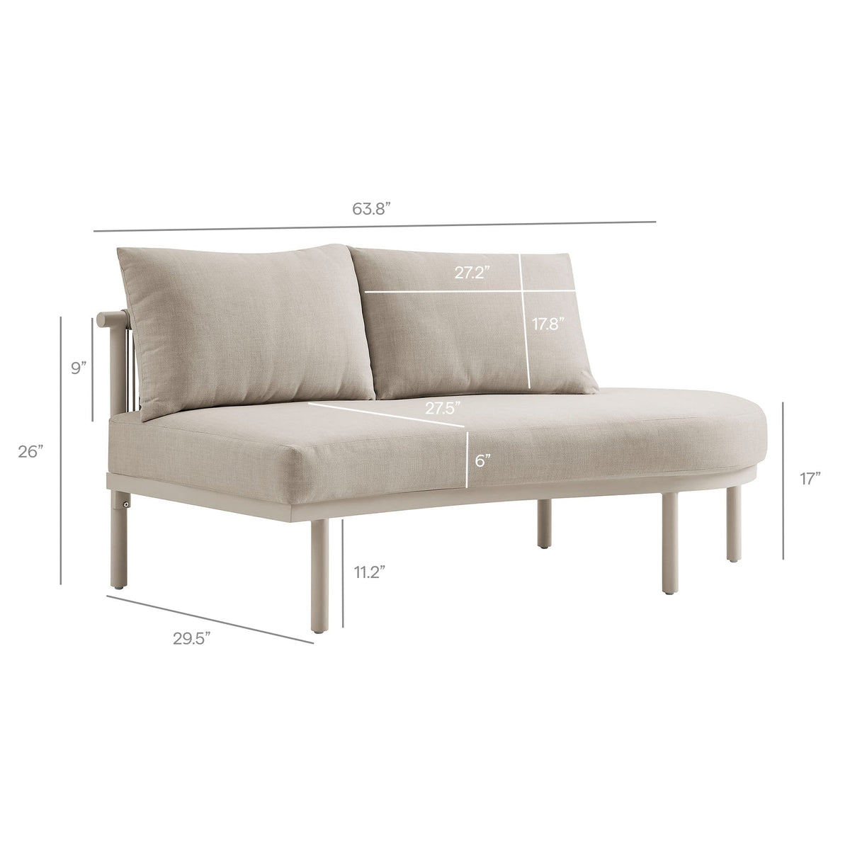 Porta right-arm facing outdoor modular sofa with aluminum frame and beige cushions by Modway on Tampa Home & Garden Store