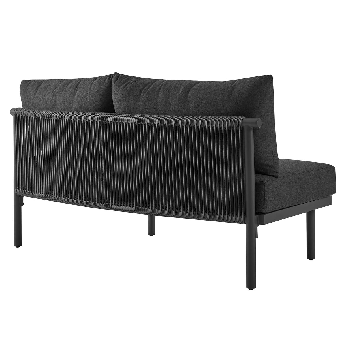 Porta armless outdoor sofa by Modway with aluminum frame and black cushions rope-wrapped sides on Tampa Home & Garden Store