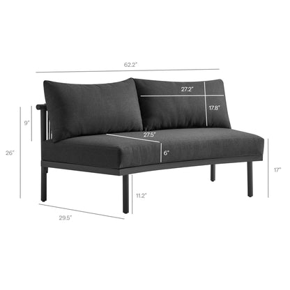 Porta 3-piece outdoor aluminum modular sofa with black cushions and metal frame on Tampa Home & Garden Store