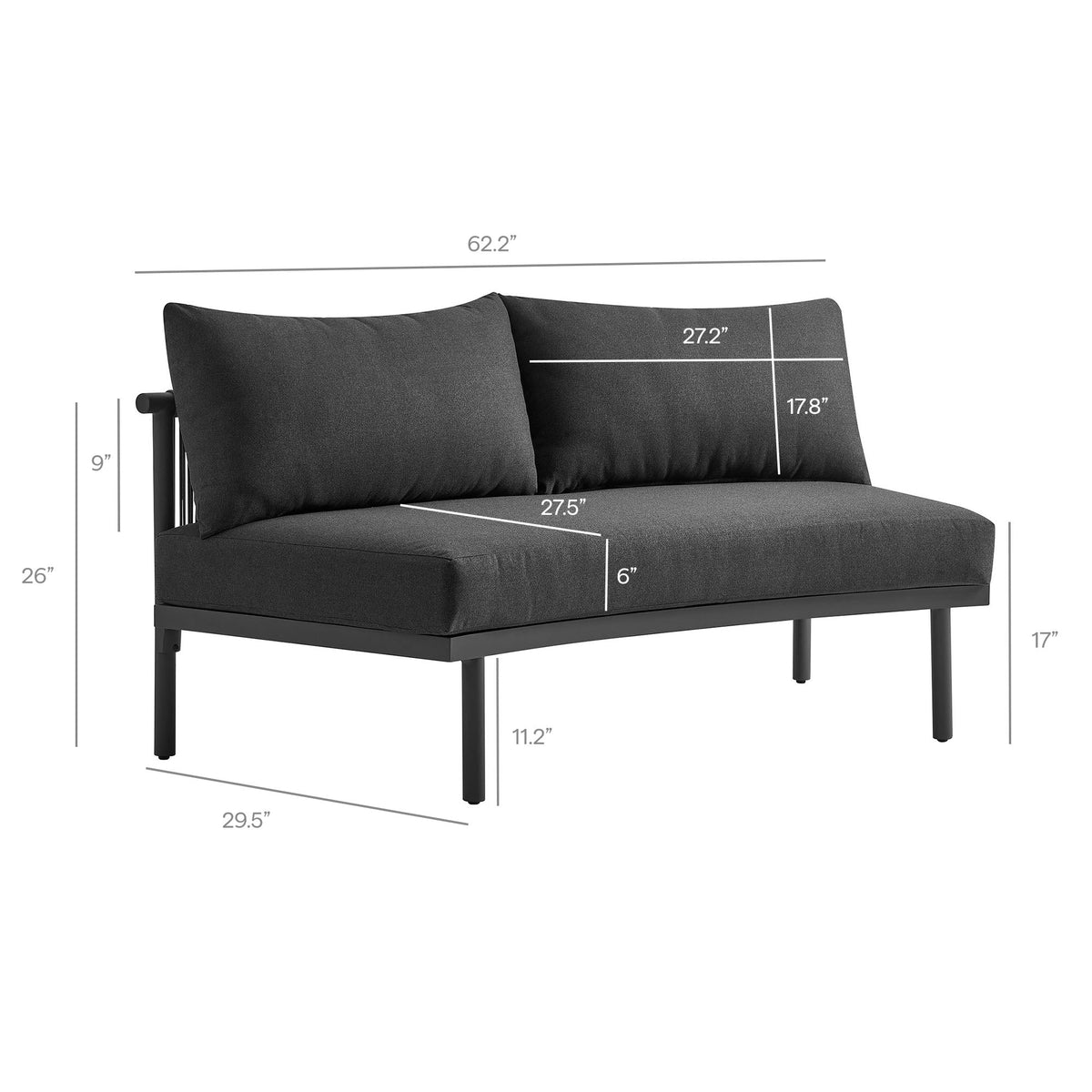 Porta 5-Piece Outdoor Aluminum Modular Sofa Set with charcoal cushions and black frame by Modway on Tampa Home & Garden Store