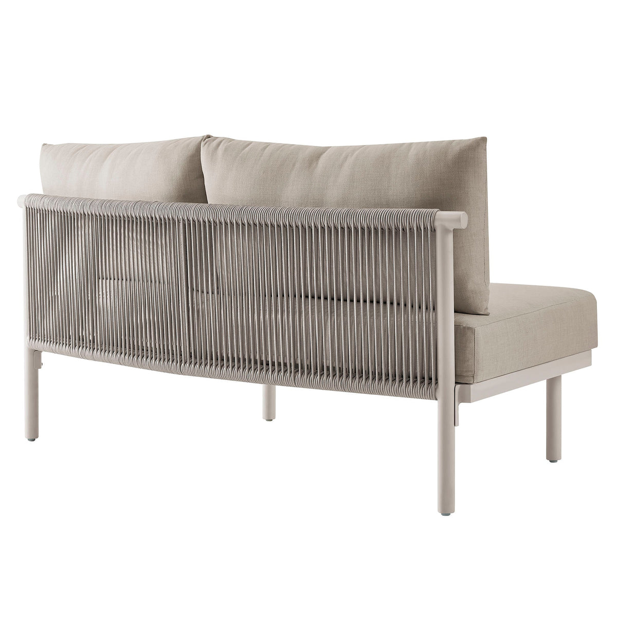 Porta armless outdoor modular sofa piece with beige cushions and rope-wrapped aluminum frame on Tampa Home & Garden Store
