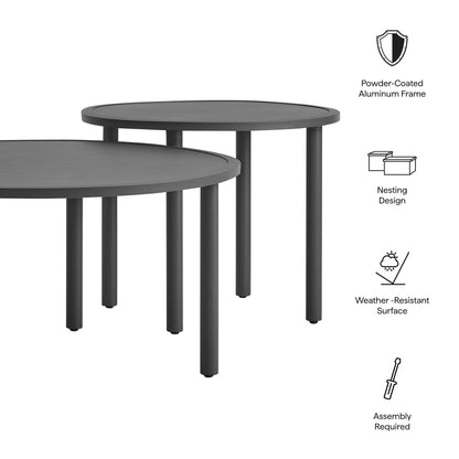 Porta 2-piece nesting outdoor aluminum coffee table set with powder-coated dark gray frames on Tampa Home & Garden Store