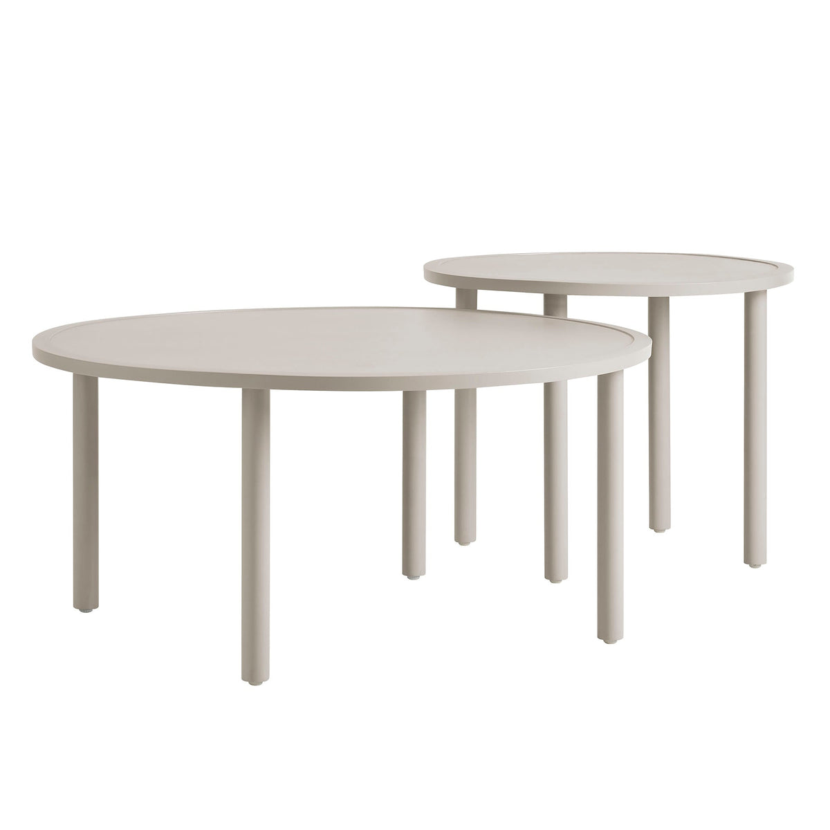 Porta 5-Piece outdoor patio aluminum modular sofa set round tables in light beige with slim legs on Tampa Home & Garden Store