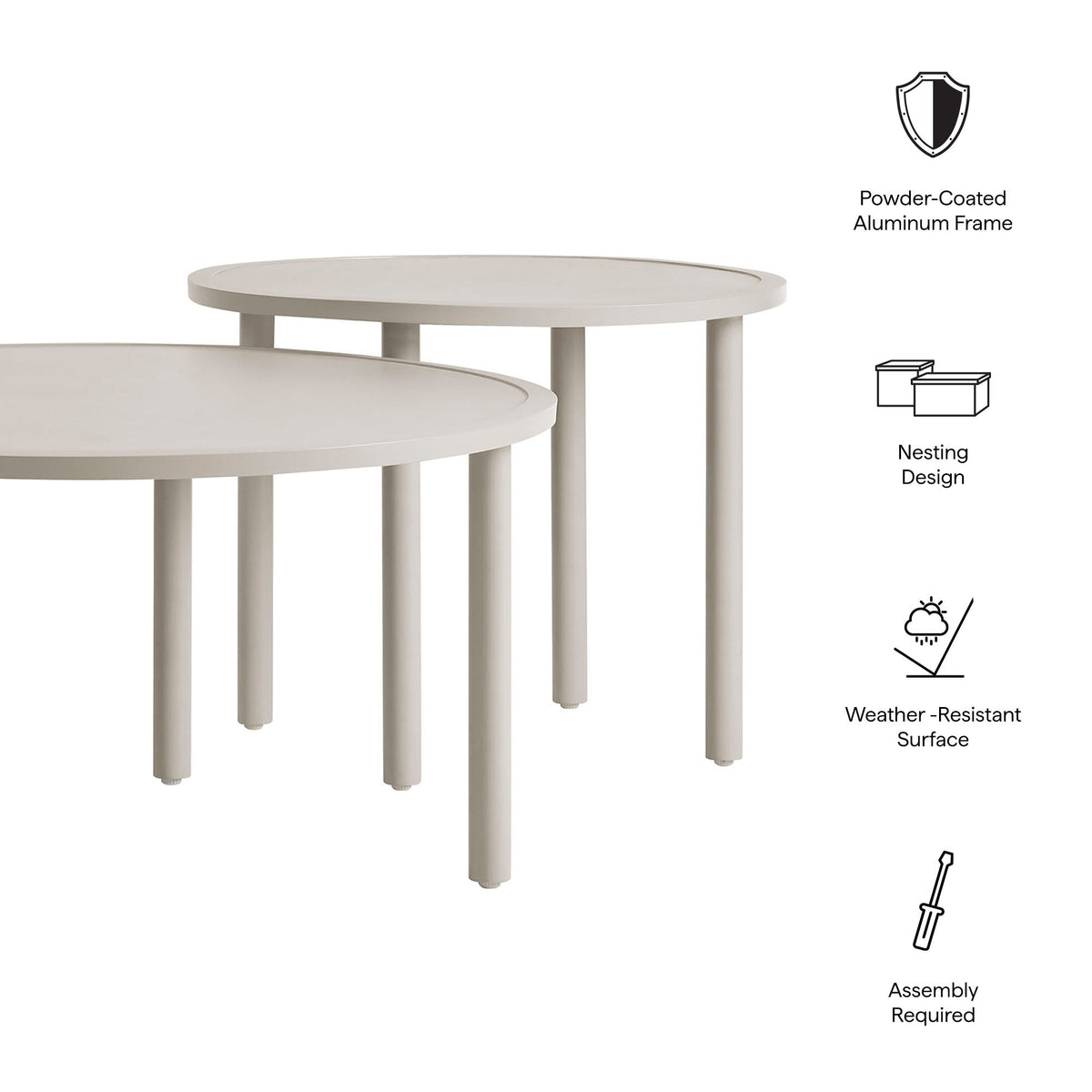 Porta 2 Piece Nesting Outdoor Patio Aluminum Coffee Tables with powder-coated beige frame on Tampa Home & Garden Store