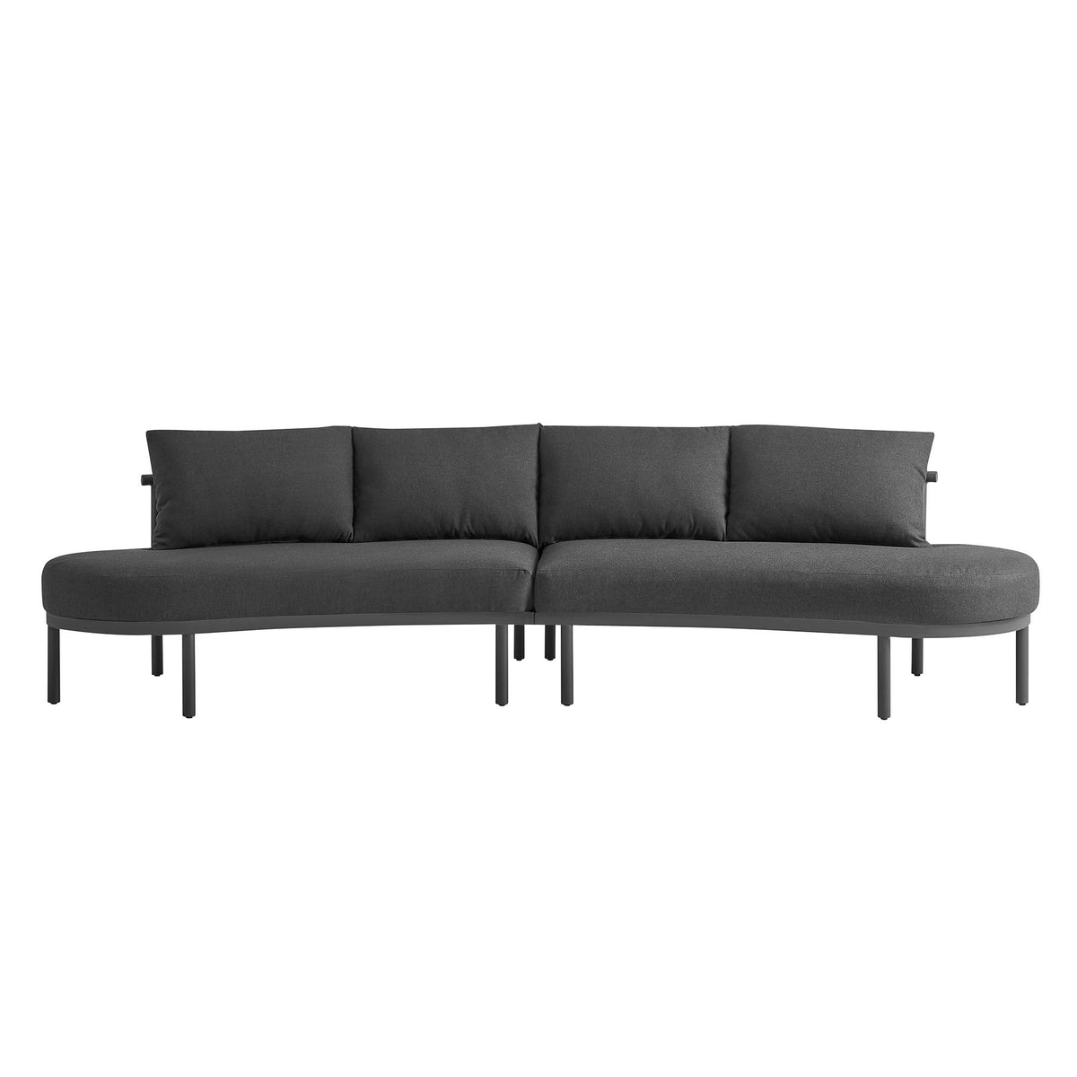 Porta 2-Piece Outdoor Aluminum Modular Sofa with charcoal gray cushions and metal legs on Tampa Home & Garden Store