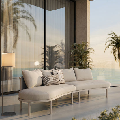 Porta 2-Piece Outdoor Aluminum Modular Sofa by Modway with beige cushions on a modern patio on Tampa Home & Garden Store