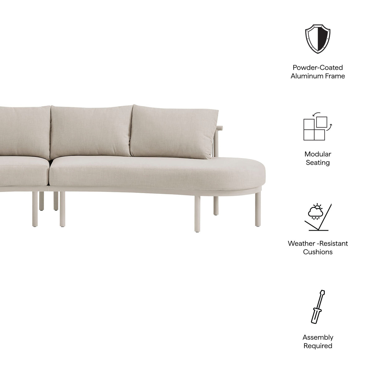 Porta 2-Piece Outdoor Aluminum Modular Sofa with beige cushions and powder-coated frame on Tampa Home & Garden Store