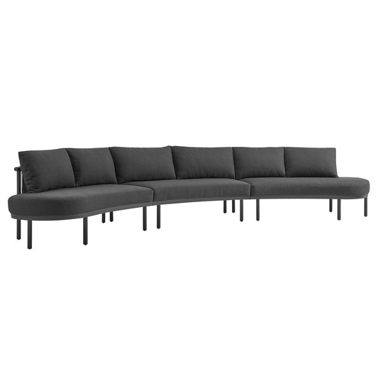 Porta 3-Piece Outdoor Aluminum Modular Sofa with dark gray cushions and slim legs by Modway on Tampa Home & Garden Store