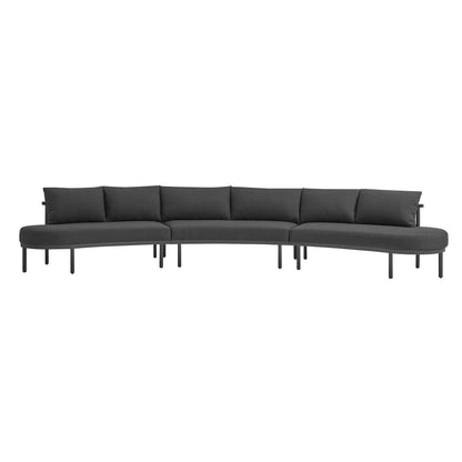 Porta 3 Piece Outdoor Aluminum Modular Sofa with dark gray cushions and slim metal legs on Tampa Home & Garden Store