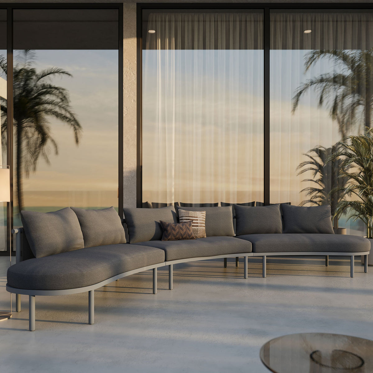 Porta 3-Piece outdoor aluminum modular sofa with dark gray cushions by Modway on Tampa Home & Garden Store
