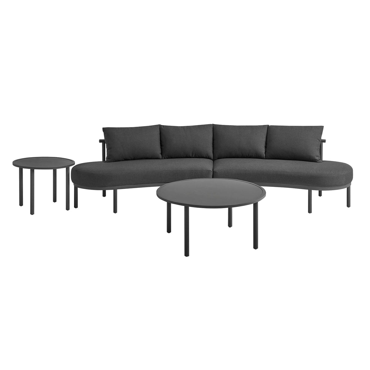 Porta 4-Piece Outdoor Aluminum Modular Sofa Set in charcoal with round side tables on Tampa Home & Garden Store