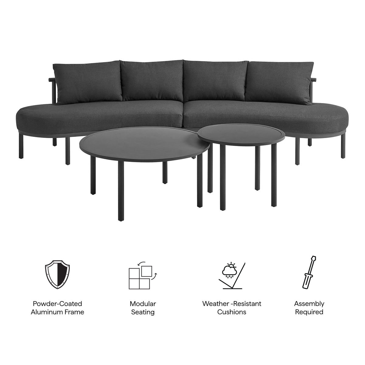 Porta 4-Piece Outdoor Patio Sofa Set by Modway with dark cushions and aluminum frame on Tampa Home & Garden Store