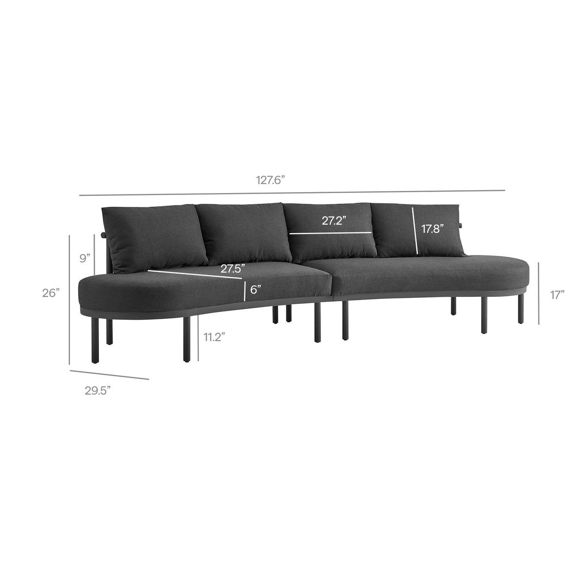 Porta 4-Piece outdoor aluminum modular sofa set with dark gray cushions and slim metal legs on Tampa Home & Garden Store