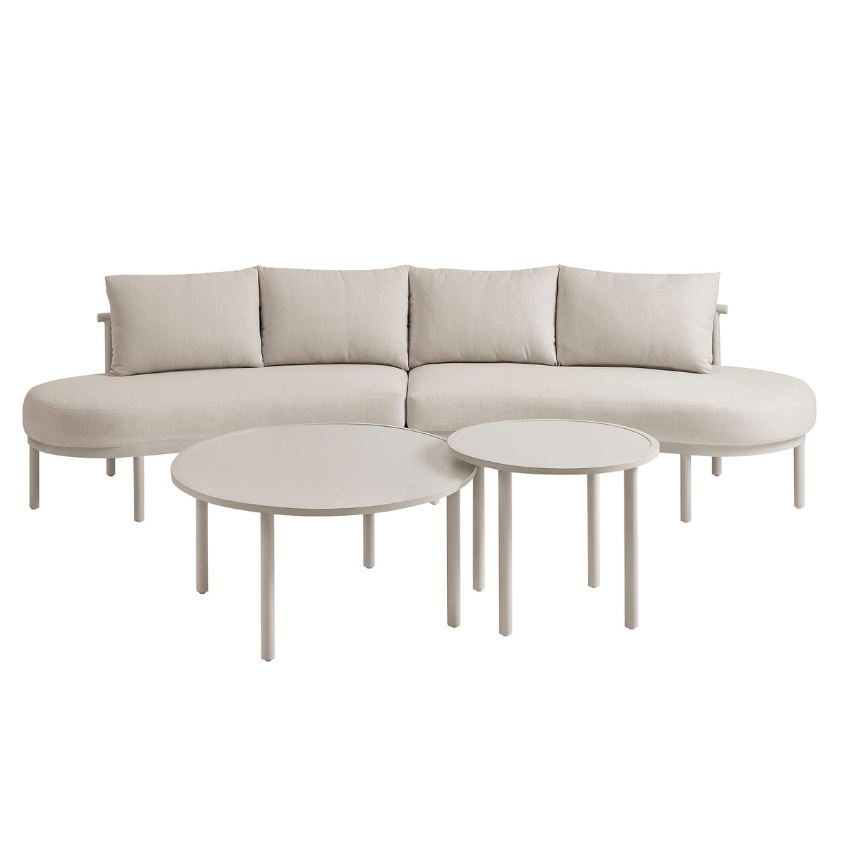 Porta 4-Piece Outdoor Aluminum Modular Sofa Set beige cushions with 3 round coffee tables on Tampa Home & Garden Store