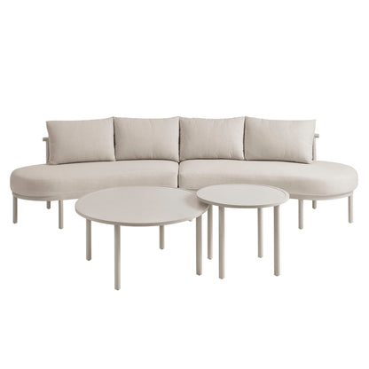 Porta 4-Piece Outdoor Aluminum Modular Sofa Set beige cushions with 3 round coffee tables on Tampa Home & Garden Store