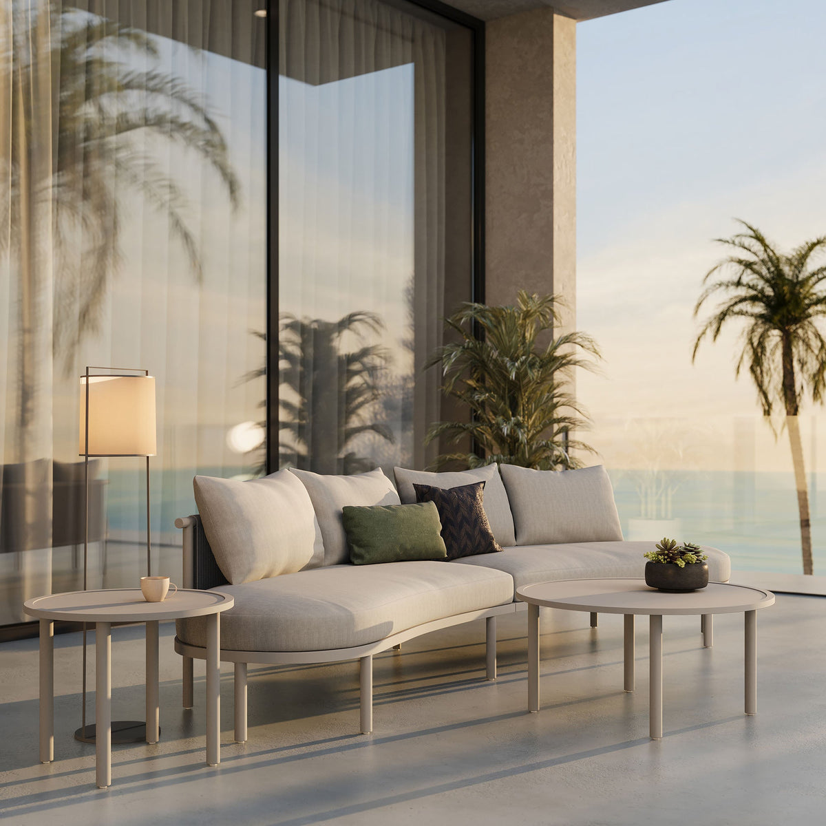 Porta 4-Piece Outdoor Aluminum Sofa Set with beige cushions and two coffee tables by Modway on Tampa Home & Garden Store