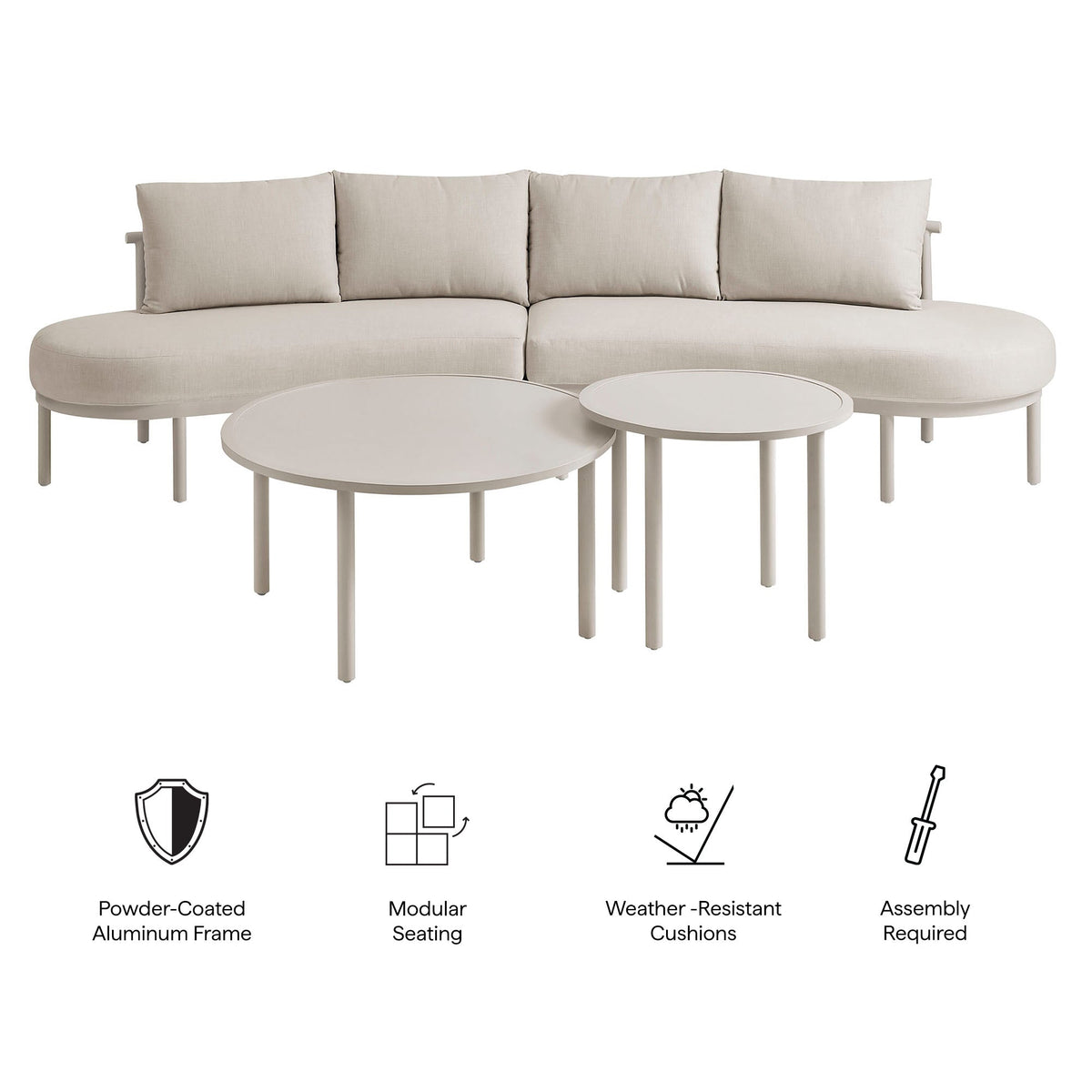 Porta 4-Piece Outdoor Aluminum Sofa Set with beige cushions on Tampa Home & Garden Store