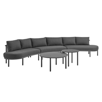 Porta 5-Piece Aluminum Modular Sofa Set with dark gray cushions and round coffee tables on Tampa Home & Garden Store