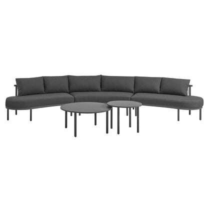 Porta 5 Piece Modular Sofa Set by Modway with charcoal cushions and 3 round coffee tables on Tampa Home & Garden Store