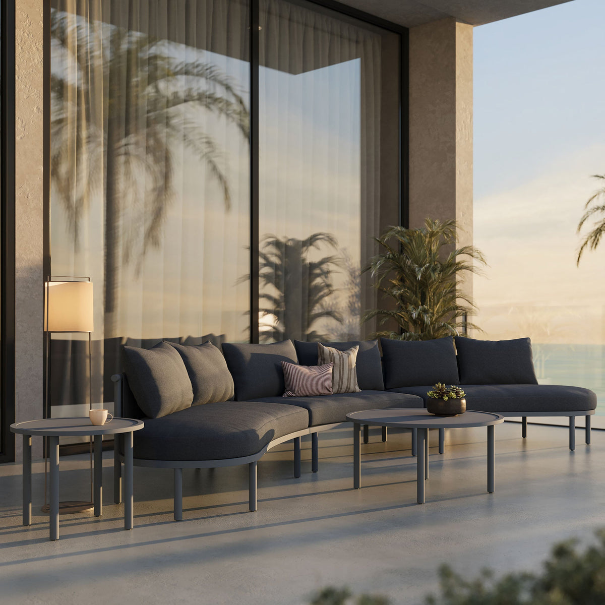 Porta 5-Piece Outdoor Patio Aluminum Modular Sofa Set by Modway, dark navy cushions on Tampa Home & Garden Store
