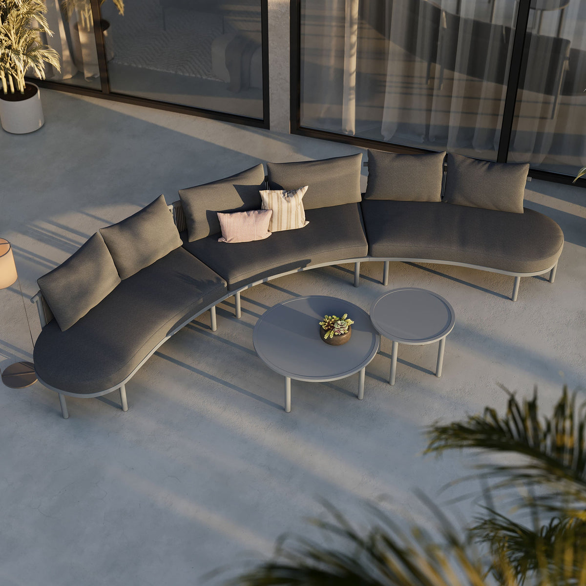 Porta 5 Piece Outdoor Patio Aluminum Modular Sofa Set by Modway with gray cushions on Tampa Home & Garden Store