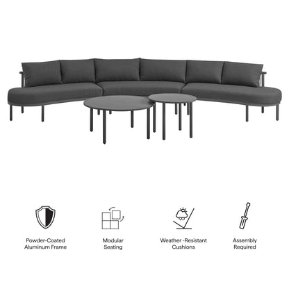 Porta 5 Piece Outdoor Aluminum Modular Sofa Set with dark gray cushions and aluminum frame on Tampa Home & Garden Store