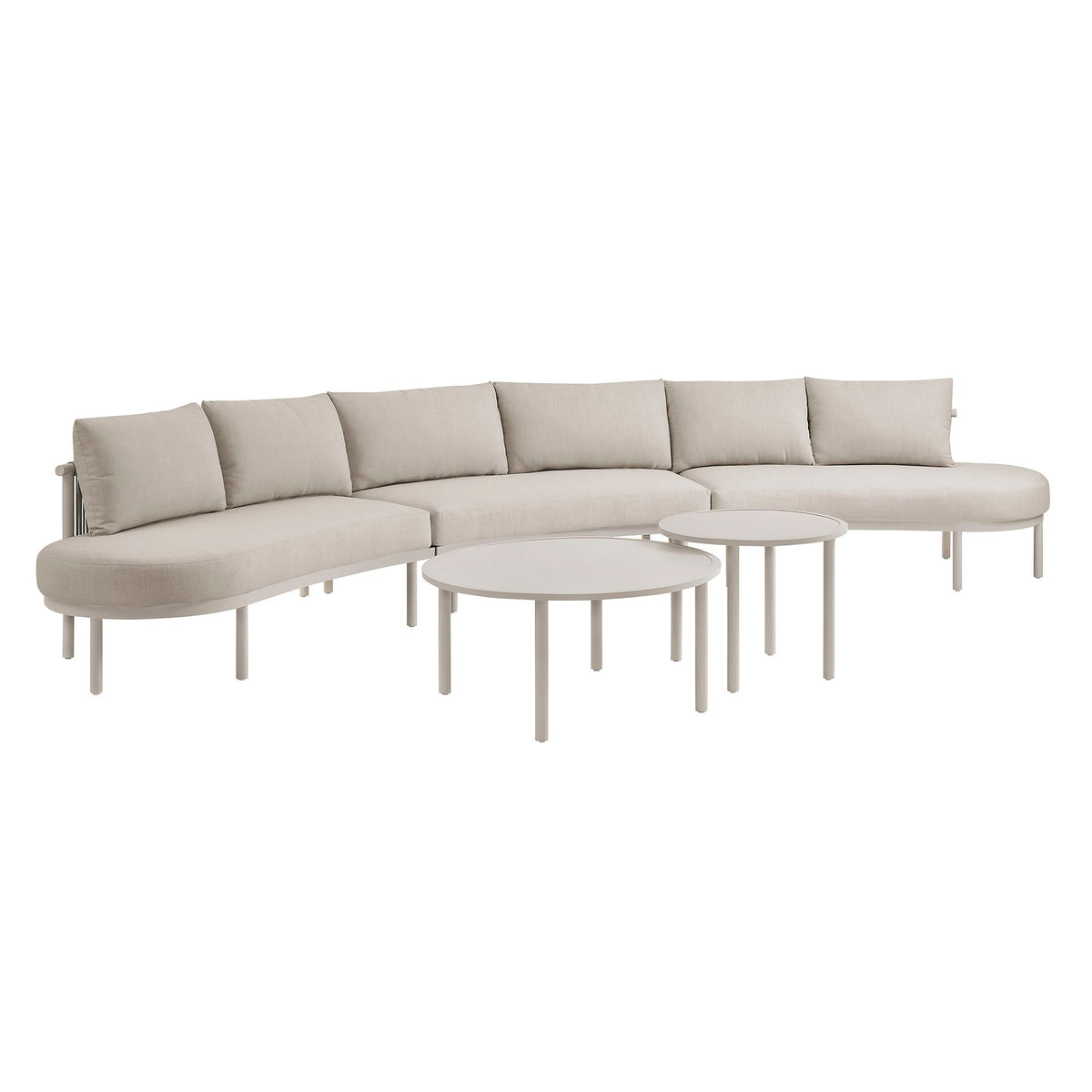 Porta 5 Piece outdoor aluminum modular sofa set with beige cushions and coffee tables on Tampa Home & Garden Store