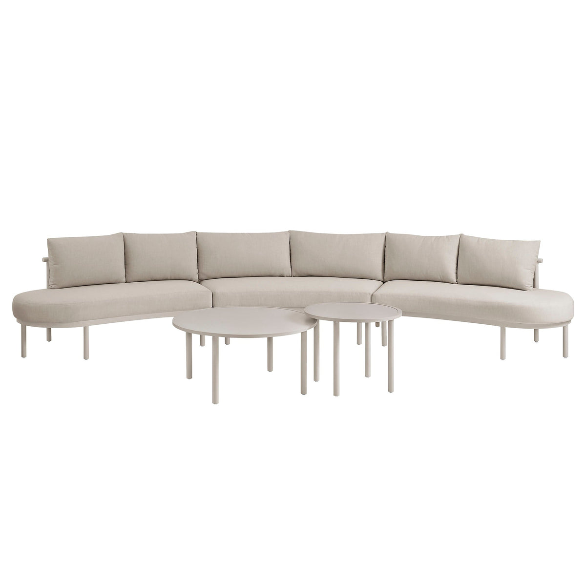 Porta 5-Piece Outdoor Sofa Set by Modway with beige cushions and three round coffee tables on Tampa Home & Garden Store