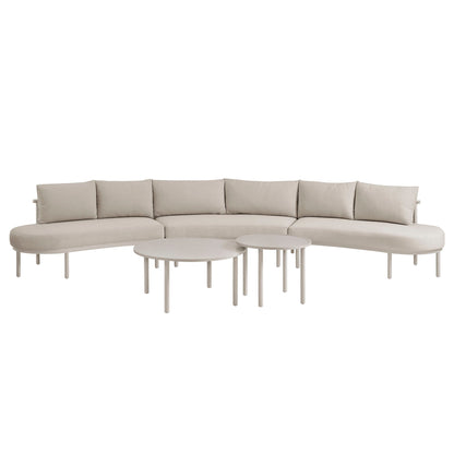 Porta 5-Piece Outdoor Sofa Set by Modway with beige cushions and three round coffee tables on Tampa Home & Garden Store