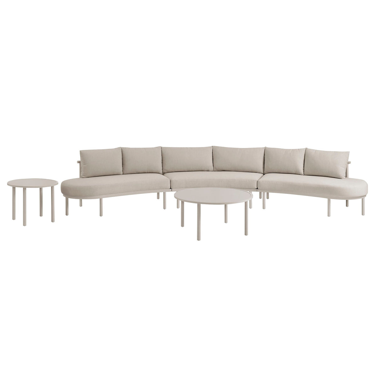 Porta 5-Piece outdoor aluminum modular sofa set with beige cushions and round coffee tables on Tampa Home & Garden Store