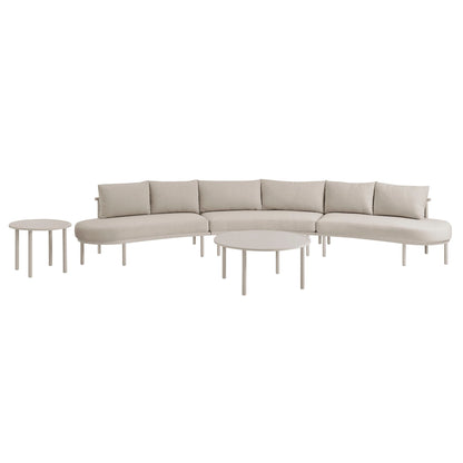 Porta 5-Piece outdoor aluminum modular sofa set with beige cushions and round coffee tables on Tampa Home & Garden Store