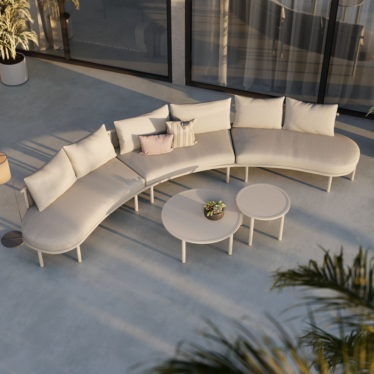 Porta 5-Piece Outdoor Aluminum Modular Sofa Set by Modway, curved beige cushions on Tampa Home & Garden Store