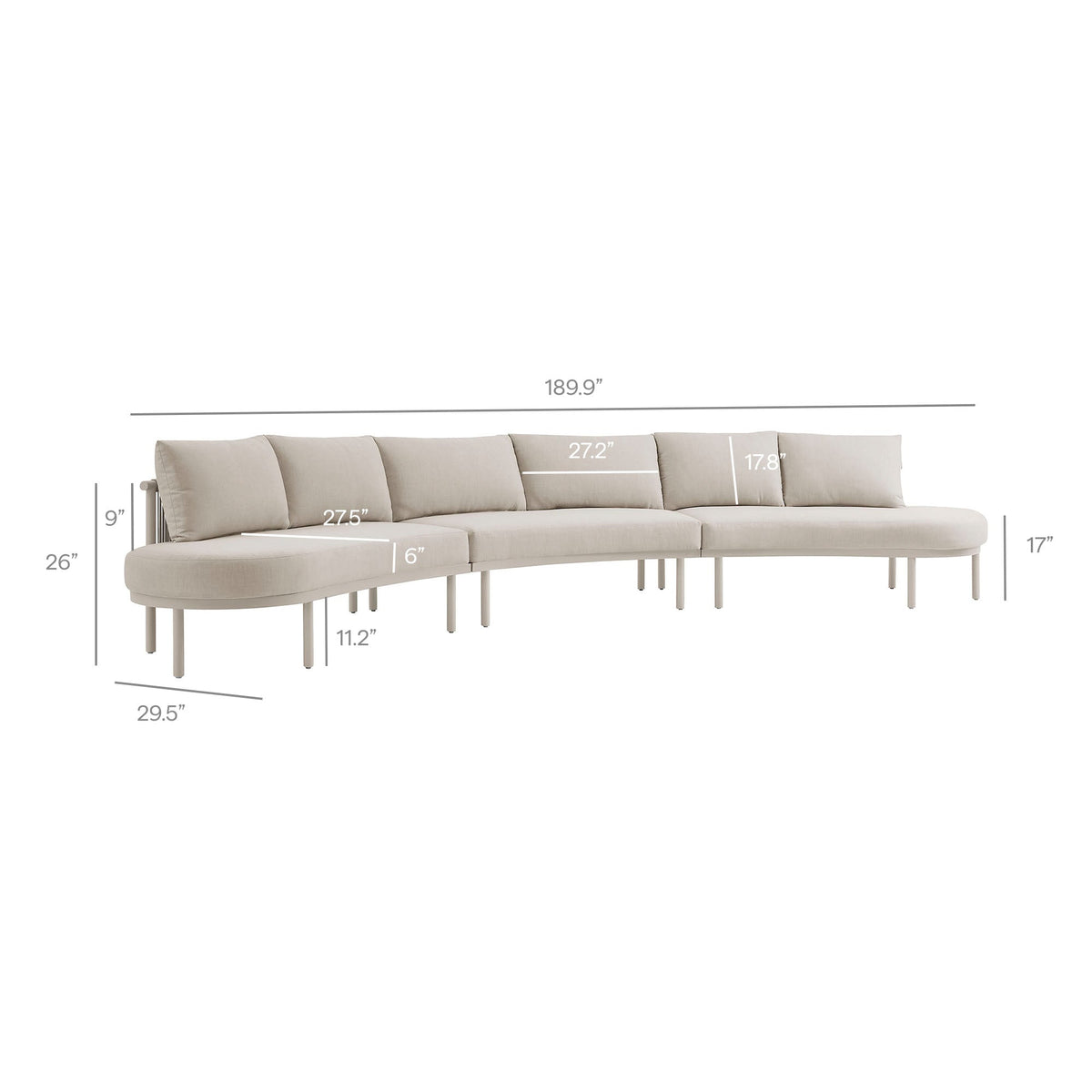 Porta 5-Piece Outdoor Aluminum Modular Sofa Set by Modway, beige cushions with slim aluminum legs on Tampa Home & Garden Store