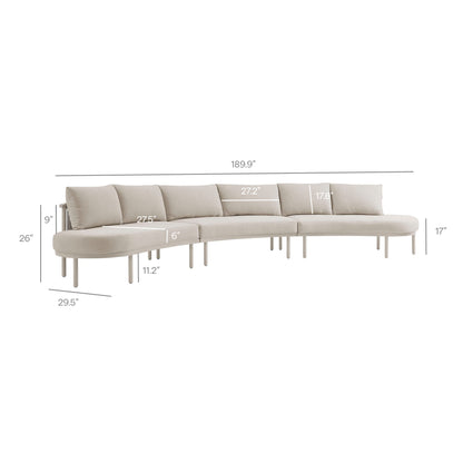 Porta 5-Piece Outdoor Aluminum Modular Sofa Set by Modway, beige cushions with slim aluminum legs on Tampa Home & Garden Store