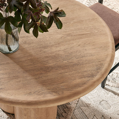 Tori 48-Inch Round Patio Dining Table with warm wood grain finish by HouseOfZazla on Tampa Home & Garden Store