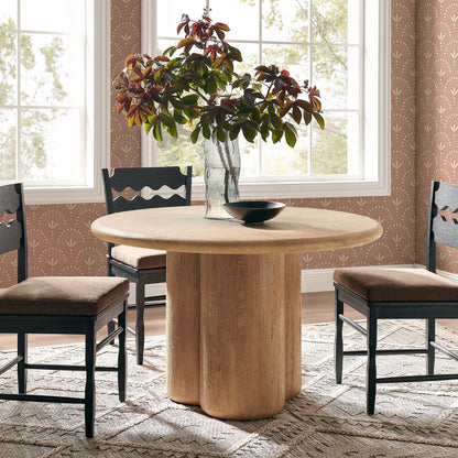 Tori 48 Inch Round Dining Table by Modway with natural wood pedestal base and black chairs on Tampa Home & Garden Store