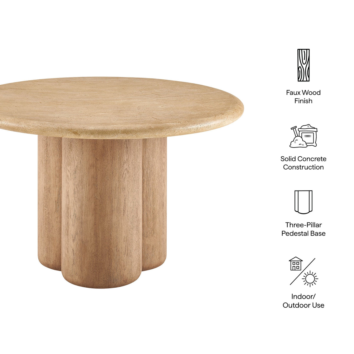Tori 48in round dining table by Modway with faux wood finish and pedestal base on Tampa Home & Garden Store
