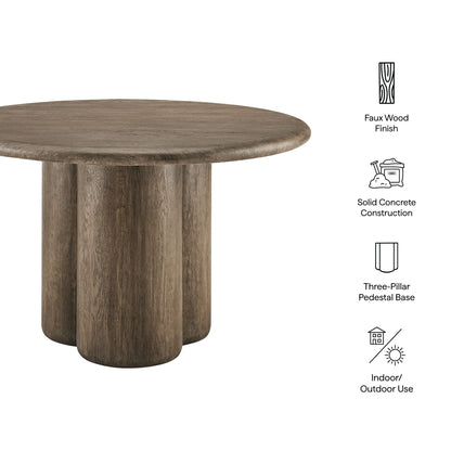 Tori 48in Round Patio Dining Table Modway faux wood finish with three-pillar pedestal base on Tampa Home & Garden Store