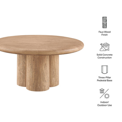 Tori 31-inch round patio coffee table with faux wood finish and three-pillar pedestal base on Tampa Home & Garden Store