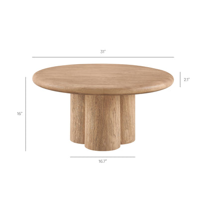 Tori 31-inch round wooden indoor-outdoor patio coffee table with thick pedestal base in natural finish on Tampa Home & Garden Store