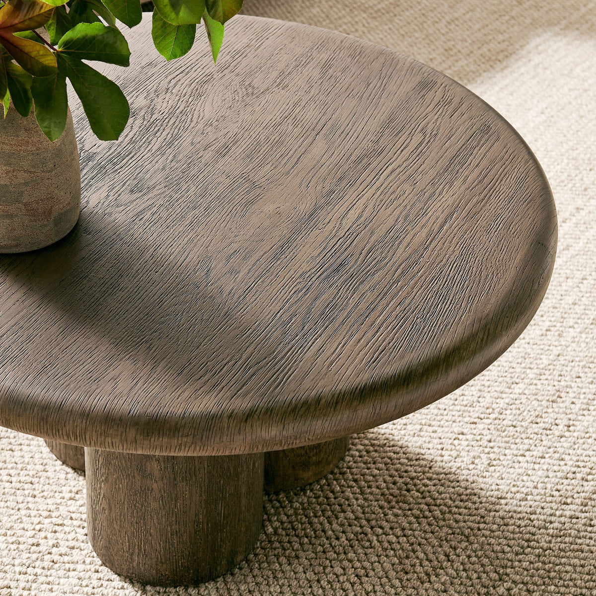 Tori 31 Inch Round Indoor/Outdoor Patio Coffee Table by Modway, brown wood grain top on Tampa Home & Garden Store
