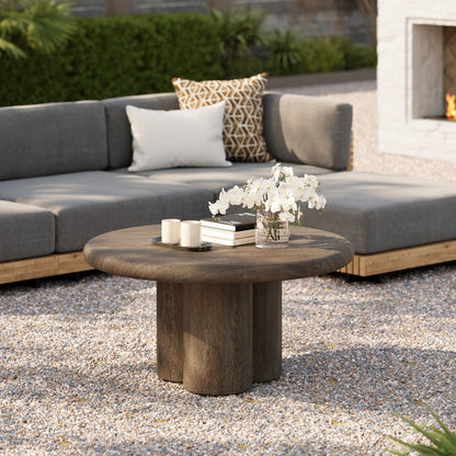 Tori 31-inch round outdoor patio coffee table by Modway in dark wood on Tampa Home & Garden Store