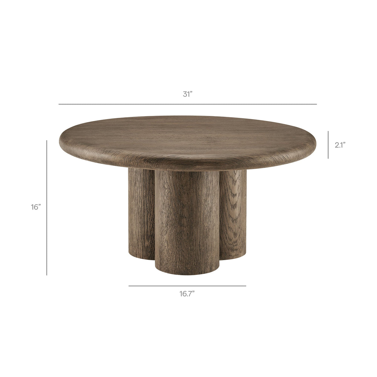 Tori 31in round indoor/outdoor coffee table with brown wood grain finish by HouseOfZazla on Tampa Home & Garden Store