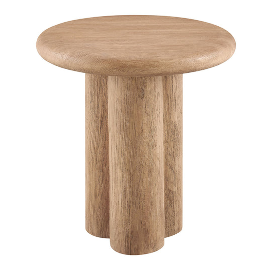 Tori 20 Inch Round Patio Side Table natural oak finish with pedestal base on Tampa Home & Garden Store