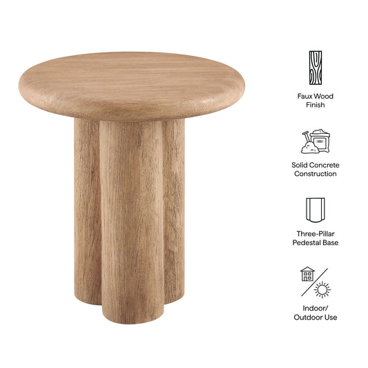Tori 20 Inch Round Patio Side Table faux wood finish solid concrete construction HouseOfZazla on Tampa Home & Garden Store