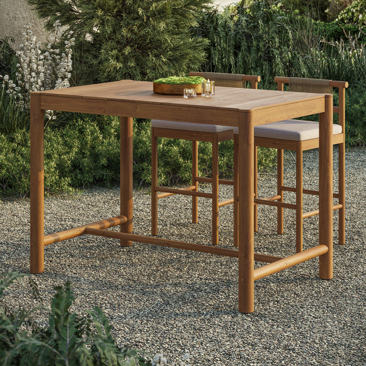 Eleni 56-inch outdoor teak wood rectangular bar table by Modway with natural finish on Tampa Home & Garden Store