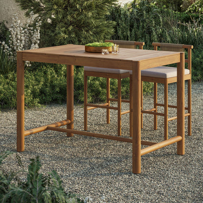 Eleni 56-inch outdoor teak wood rectangular bar table by Modway with natural finish on Tampa Home & Garden Store