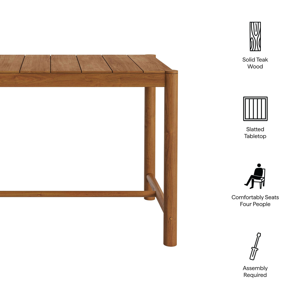Eleni Rectangle 56-Inch Outdoor Teak Wood Rectangular Bar Table with slatted tabletop by Modway on Tampa Home & Garden Store