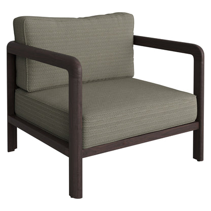Kona 4-Piece Outdoor Teak Wood Patio Set with taupe woven cushions and dark wood arms on Tampa Home & Garden Store